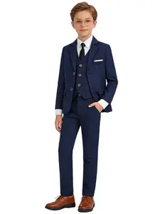 Boys' Elegant Formal Suit Set, Wedding and Special Occasion Wear, Fitted Long Sleeve Blazer with Pockets, High Waist Pants, Clothing Sets