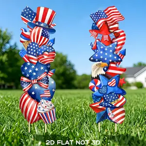 2pcs 4th of July Yard Signs with Stakes, Patriotic American Flag Themed Lawn Decorations, Waterproof Independence Day Outdoor Signs