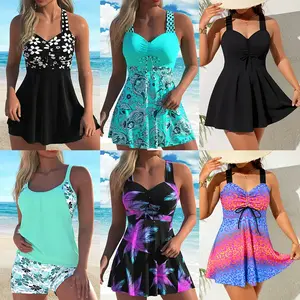 Swim Dress Set Women High Neck Tank Boyleg 2026 Modest Swimwear S891