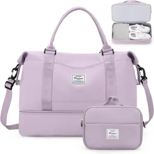 Weekender Bags for Women,Overnight Travel Duffel Bag with Shoes Compartment& Toiletry Bag,Extra Large(Purple)