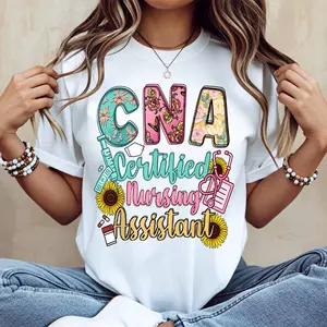 Cna Certified Nursing Assistant Floral Design T Shirt White Crewneck Unisex Casual Top
