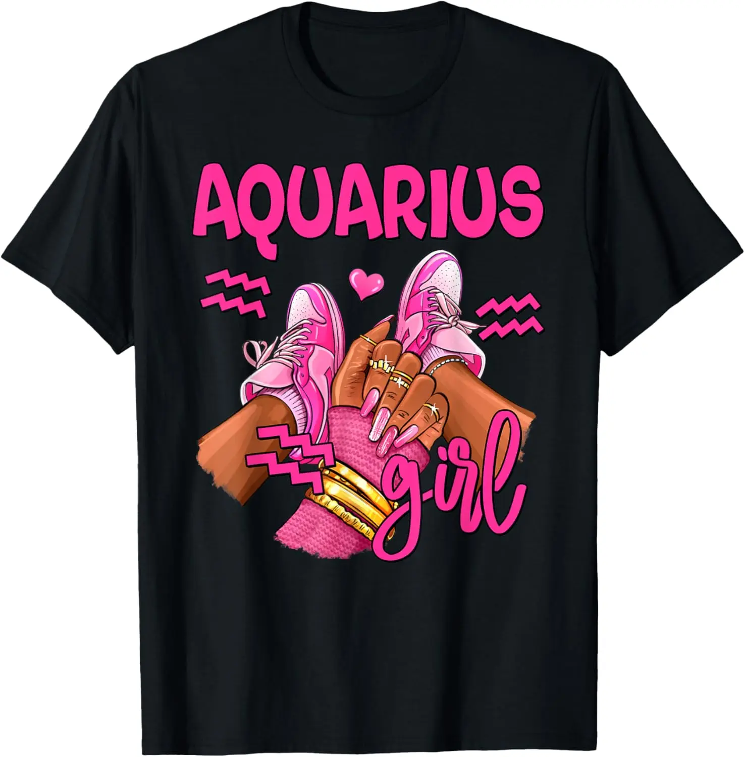 Women's Casual Graphic T-Shirt, Vintage Aquarius Girl Birthday Queen Zodiac Print, 100% Cotton Short Sleeve for Everyday Wear