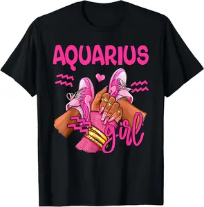 100%cotton Aquarius Girl Birthday Queen Women Sneakers Zodiac Sign T-Shirt Top Vintage