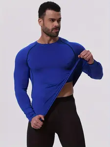 Men's Compression Long Sleeve Sports Shirt, Breathable Quick-Dry Gym Wear, High Elasticity, Suitable for Running Basketball Cycling Hiking