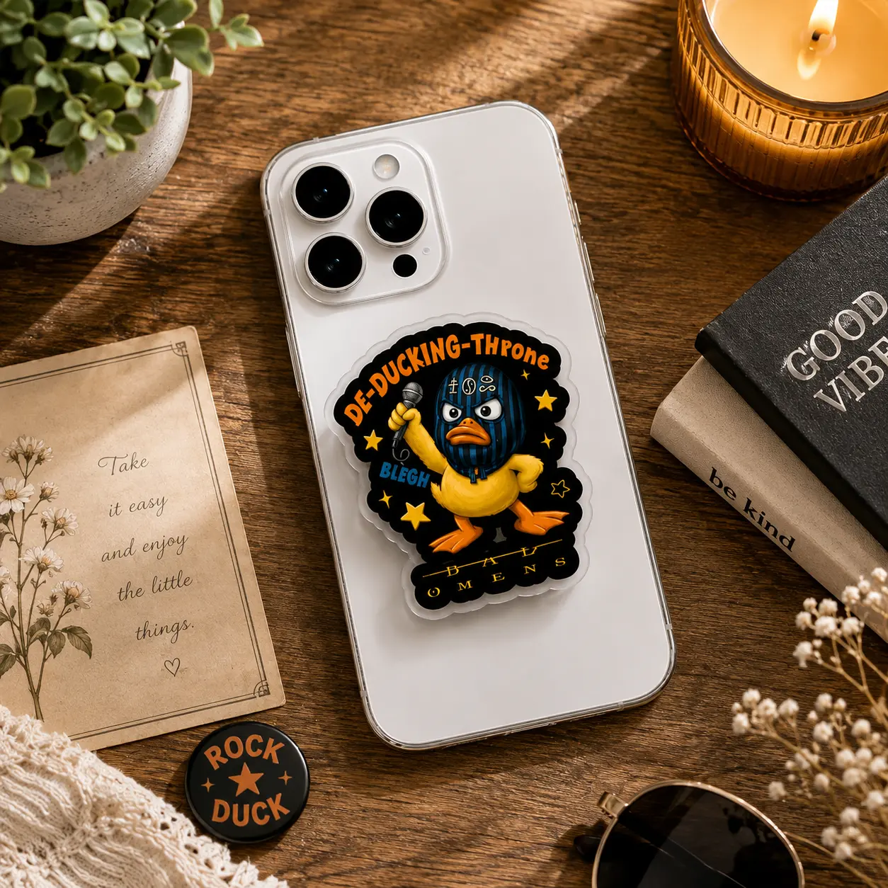Funny Duck Phone Grip, Cool Music Duck Magnetic Phone Holder, Quirky MagSafe Grip Stand, Cute Duck Lover Kindle Accessory, Fun Gift for Music Fans