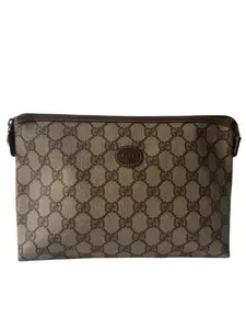 Pre-owned GUCCI Coated Canvas Cosmetic Supreme Zippered Toiletry Pouch