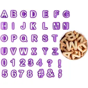 40 count Alphabet Cookie Cutters Set Purple Plastic Letter Icing Cake Decorating Fondant Number Cutters Mould Tools for Sugarcraft Biscuit Pastry Plunger Baking