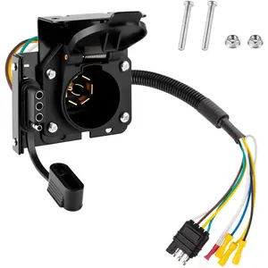 Universal 4-Way Flat to 7-Way RV Blade Adapter Kit, 7 Pin Trailer Light Connector and 4 Pin Trailer Wiring Harness with Safety Bracket, Compatible with RV,