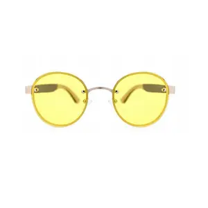 SOLARA Round Sheer Yellow TAC Polarized Cat.3 UV400 Sunglasses with Olive Wood Frames & Stainless Steel Frames