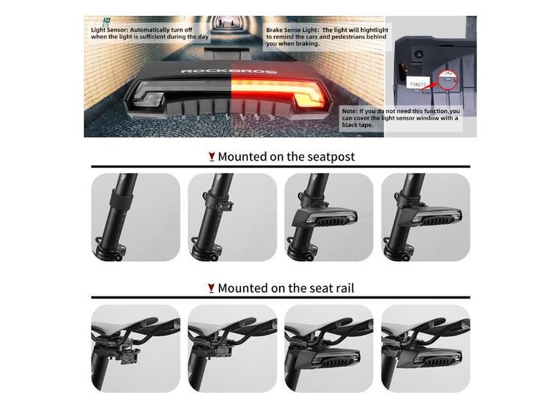 ROCKBROS Bike Tail Light Smart with Turn Signals, Wireless Remote Control Brake Bike Rear Light USB Rechargeable Bicycle Back Warning Light for Night Riding Safety