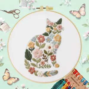 1pc 20X20CM/15X15CM  Embroidery Starter Kit DIY kit cross stitch Sewing Art-Flowers and cats