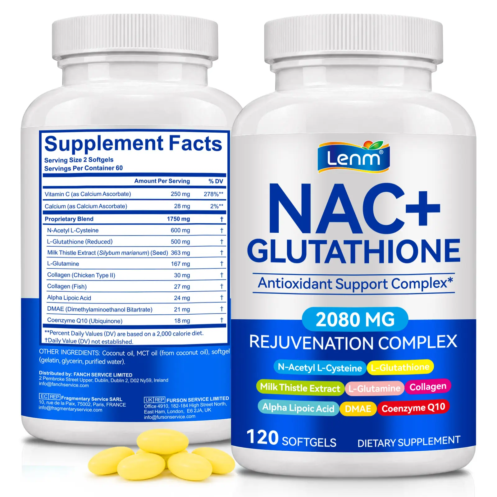 NAC+ Glutathione 2080 MG Antioxidant Support Dietary Vitamin Supplement, 120 Softgels with N-Acetyl L-Cysteine, Milk Thistle Extract, Collagen, Alpha Lipoic Acid, Healthcare