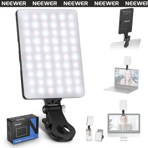 NEEWER NL-60AI Rechargeable Warm, Neutral & Cool LED Fill Light - Portable Tripod Phone Mount Selfie Lights with Batteries, Selfie Clip for Cellphone, Laptop, Tablet, 10-100% Dimming Mobile Device Accessory (Video Conference Use)