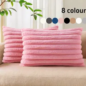 Striped Utopia Plush Pillow Cover, 50x75 Cm Soft Cushion Case, Lumbar Support Pillow for Bed & Sofa, Pure Color Decorative Pillowcase