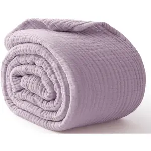 100% Cotton 6 Layers Muslin Blanket 50" x 70", Breathable Lightweight Soft Gauze Throw Blanket for Bed Couch, All Season for Adults, Lavender
