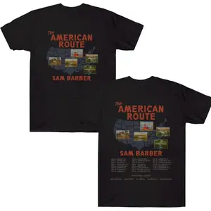 Sam Barber–Inspired American Route Tour Graphic Tee, Retro 2026 Concert-Style Cotton Shirt, Unisex Crewneck Short Sleeve Top, Casual Fashion Apparel for Country Fans