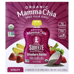 Mamma Chia Organic Chia Squeeze® Vitality Snack, Strawberry Banana, 4 Pack, 3.5 oz (99 g) Each