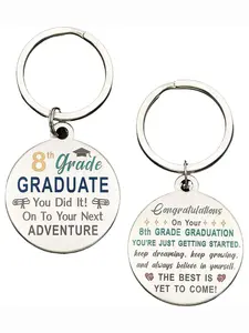 Graduation Keychain for 8th Grade, Stainless Steel Class of 2026 Keychain, Secondary Graduates Gifts, Cute Cartoon Characters Accessory