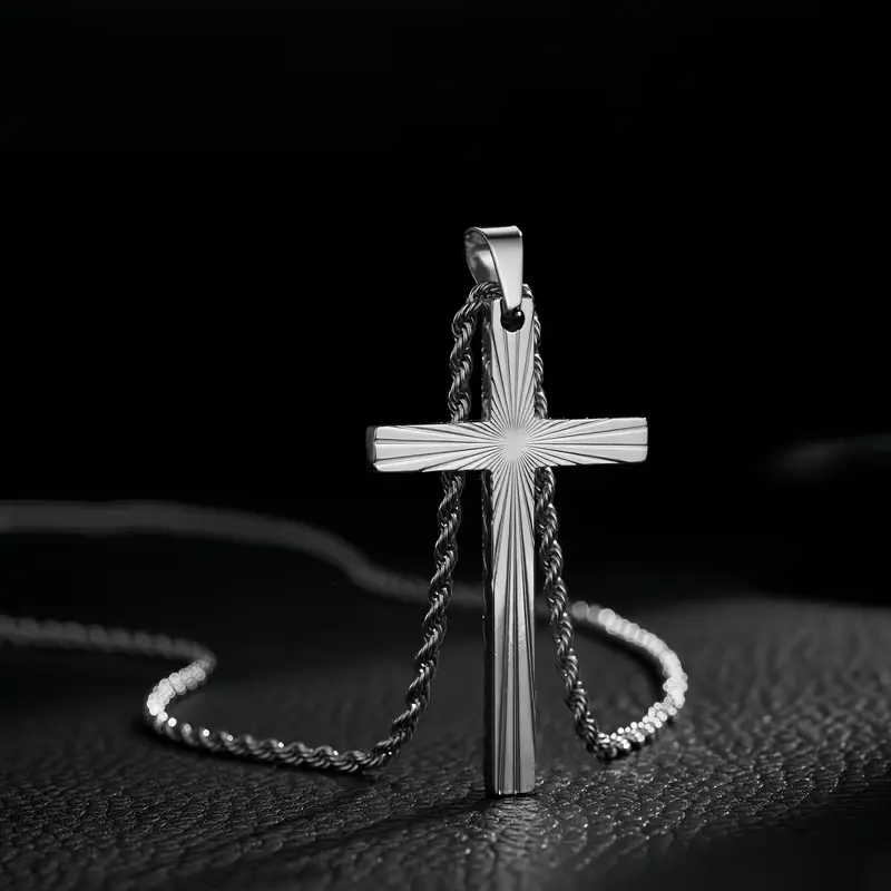 Silver Cross Necklaces for Women & Men, Simple Cross Chain Design in Stainless Steel, Non-Tarnish 4mm Rope Chain, Spiritual Jewelry for Daily Wear, Crucifix Necklaces, Casual, Anniversary, Chain Jewelry Necklaces
