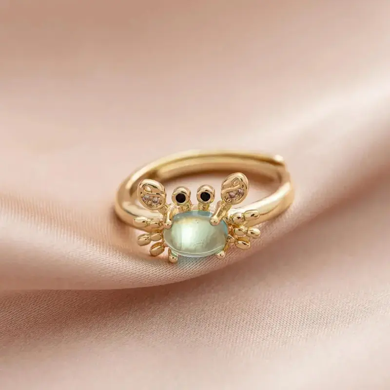 Cute Mini Crab Gold Adjustable Open Statement Ring, Unique Trendy All-Match Exquisite Fashion Finger Jewelry For Daily Outfit Party And Birthday Gifting