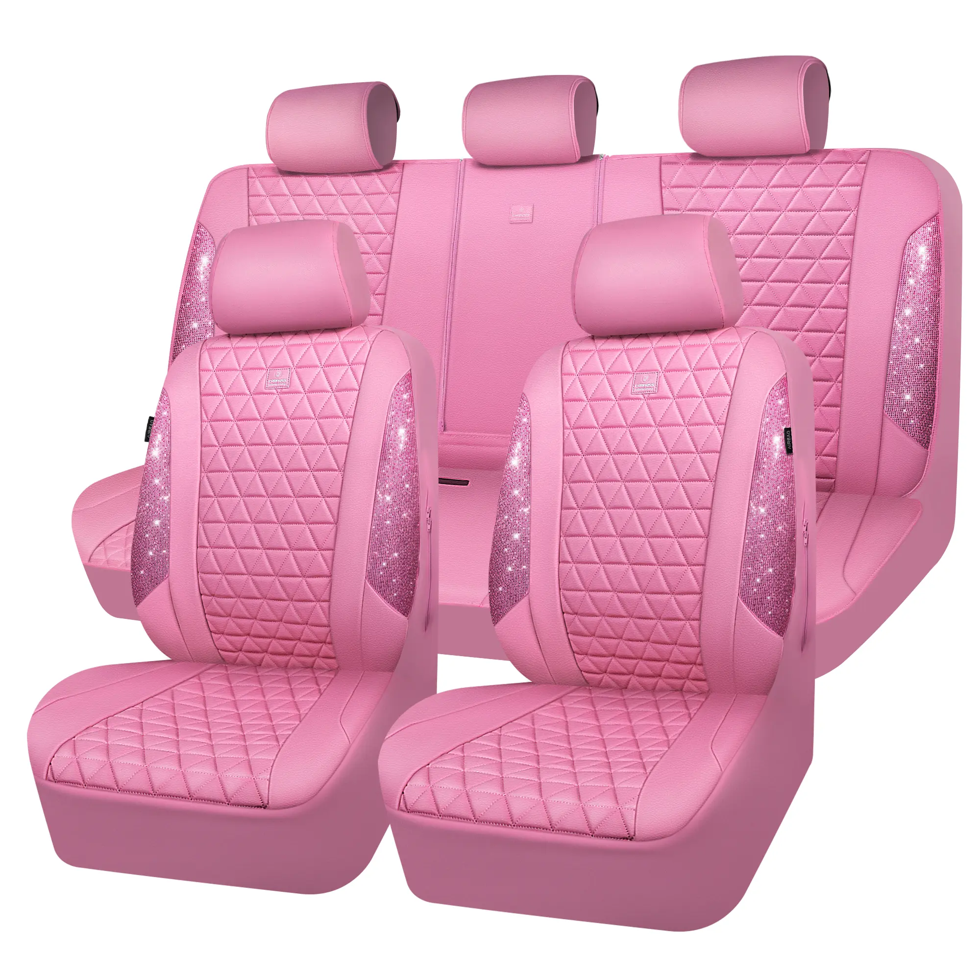 Pink Rhinestone Leather Car Seat Covers - Full Set
