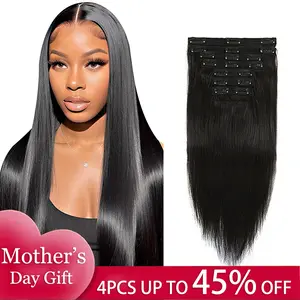 Lucile 8Pcs/Sets Clip In Hair Extensions Brazilian Human Hair Natural Color For Woman Human Hair Soft & Natural Straight Wave Clip In Hair Extension 12-24 Inch hair extent