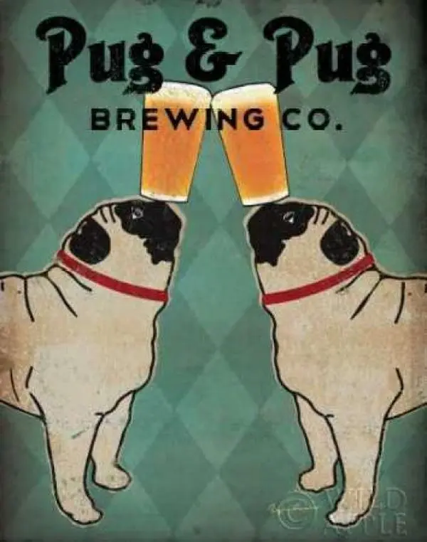 Wild Apple Graphics PDX11707SMALL Pug & Pug Brewing Poster Print by Ryan Fowler, 11 x 14 - Small