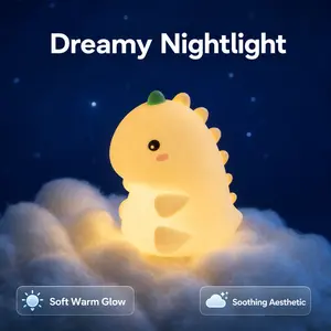 Cute Dinosaur Silicone Night Light for Kids - Kid-Safe Rechargeable Touch Lamp, Soft Eye-Friendly Glow Nursery Light, Squishy Stress Relief Animal Nightlight, Perfect Birthday Gift for Toddlers Teens Bedroom