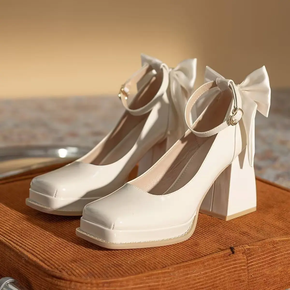 Satin Platform High Heels for Women, Elegant Solid White Block Heel Pumps with Ankle Lace-up Closure for Parties, Satin Upper, Party & Daily Wear, All Seasons, Chic, Less Than Ankle