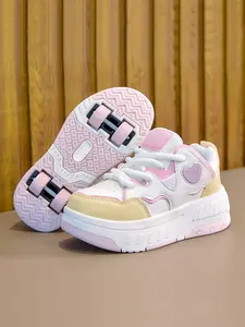 Macaron Sweetheart Roller Skates, Dual-Use Skate Shoes, Cute Heart Decor, Hidden Wheels, Comfortable Walking, All Seasons Casual Style