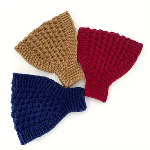 3-Pack Women's Truban Ear Cover Headband - Thickened Wide Edge Openwork Design, Soft and Warm Winter Hairband for Normal Hair Types, Wine Red/Naval Blue/Tan/White, Stylish Headwear for Thick Hair, Textured Scarf