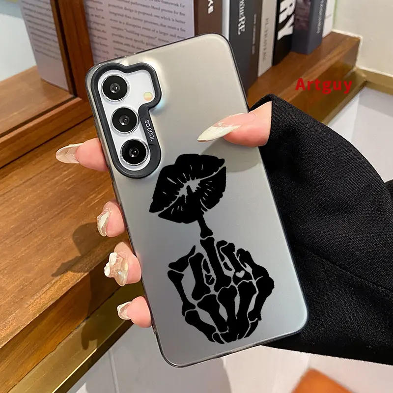 Durable PC Smartphone Shell - Handheld Cellphone Protection Case for Samsung S22 Plus, S22 Ultra, S23, S24 Plus, S24 Ultra, S25 - Shockproof, Anti-Scratch, Skeleton Kiss Gesture Design
