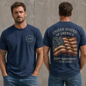 Comfort Colors America 250 Shirt, Vintage USA Flag Tee, 1776 to 2026 T-Shirt, Front and Back Print Patriotic Top, 4th of July Mens Apparel, Veteran Gift