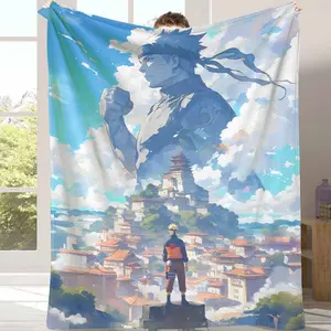 Anime Hero Village View Flannel Blanket  Vibrant Cloudscape and Monument Print  Soft Cozy Durable  Perfect for Bedroom Decor  Sofa Throw  Office Nap  Festival Gift  Travel Companion