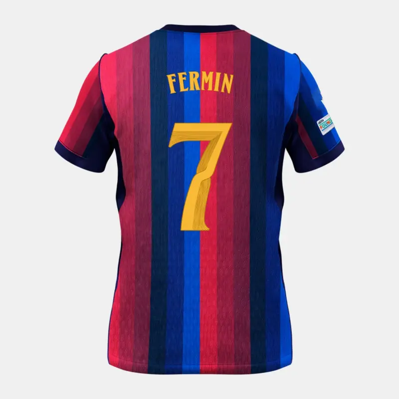 FERMIN. #7 Blue & Red 2026–2027 Football Jersey – Short Sleeve, Full Logo, Size S–5XL, Ship 7–15 Days