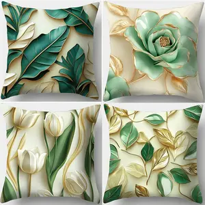 Leaf Pattern Cushion Cover, 4 Counts/set Square Throw Pillow Cover, Household Decoration Supplies for Home Living Room Bedroom Sofa Couch