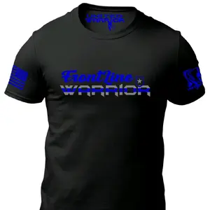 Front Line Warrior PD Thin Blue Line Men's Top with Graphic Design and Logo, Ideal for Casual Wear - Menswear