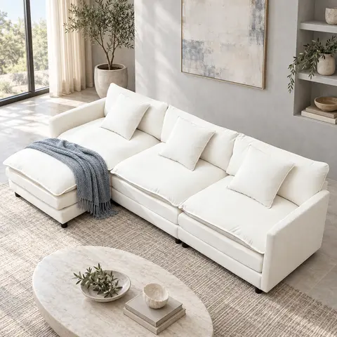 【BlackFriday】 Comfy Cloud Modular Sectional Chenille Sofa, L Shaped Deep Seat 3-Seater Modern Living Room Couch with Movable Ottoman & DIY Combination