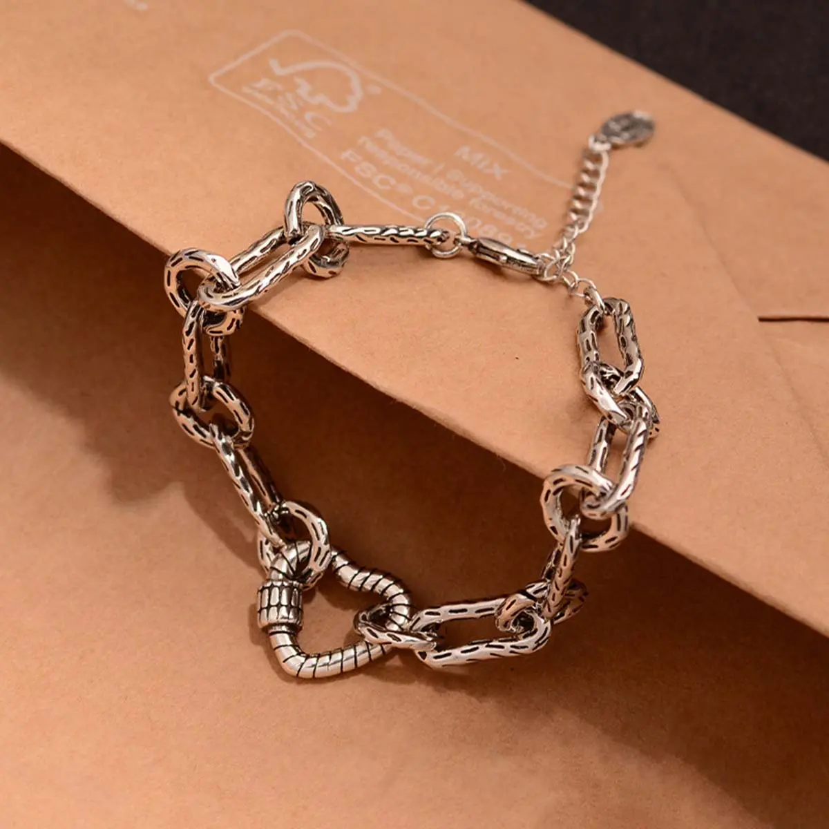 Twisted Cable Cuff Bracelet, Vintage Silver Tone with Distressed Heart Charm for Women, Exquisite Daily Wear Jewelry, Adjustable Anniversary & Valentine Gift, Exquisite Bracelet, Female, Adults, Adjustable Size