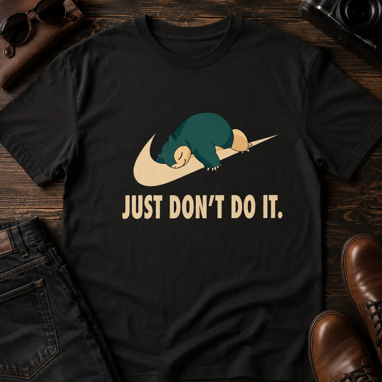Sleepy Creature Graphic Shirt, Lazy Mood Quote Tee, Black Casual Statement T-Shirt