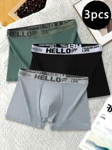 Men's Boyshorts 3-Pack, Comfortable Slim-Fit Daily Wear, Breathable Mid-Waist Letter Waistband, Ideal for Active Lifestyle