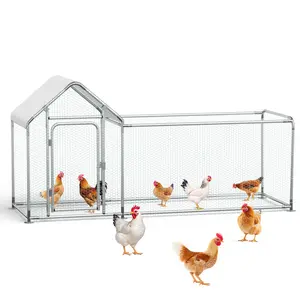 Metal Chicken Coop, Walk-in Chicken Run with Waterproof & Anti-UV Cover Poultry Cage Spire Roof with Lockable Door Chicken Hen House for Duck Rabbit Outdoor Farm