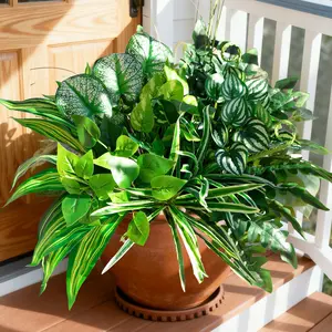 12 Bundles Large Outdoor Artificial Plants, UV Resistant Fake Greenery, Faux Plastic Leaves, Bushes for Front Porch, Patio, Garden, Yard, Home Decor