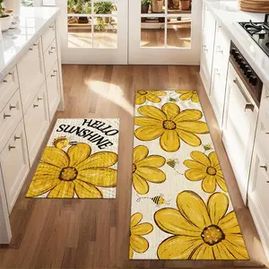 2Pcs Summer daisy flowers Floor mat set including farmhouse kitchen Rug dining room flooring laundry room decorative carpet mat Farmhouse Boho Rugs