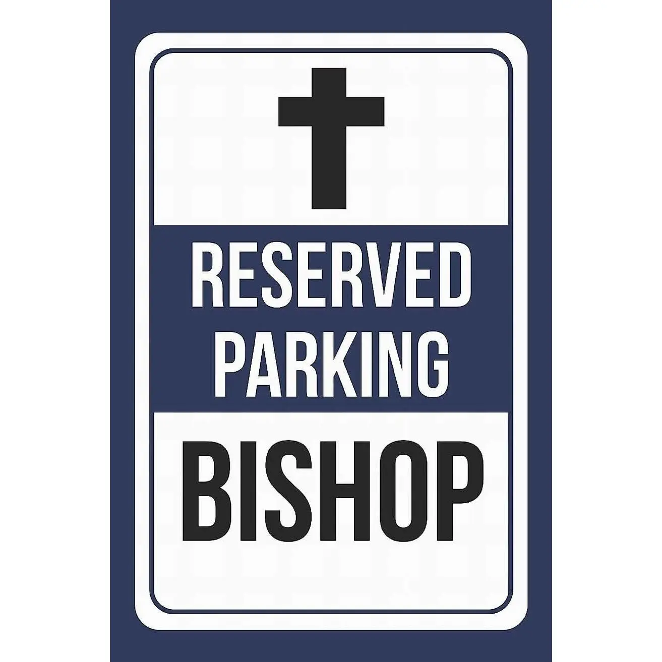 PaBoe Bishop Print Reserved Parking Rectangular Vintage Metal Sign - 12x16 in Durable Waterproof Hangable Aluminium Artwork, Blue-White-Black Decorative Home Supplies for Bar, Kitchen