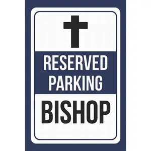 Reserved Parking Bishop Print Blue, White and Black Notice Parking Metal Sign 12X16 Tin Decor by PaBoe