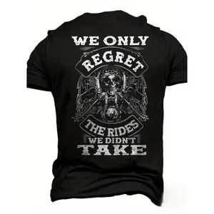 Mens Vintage Biker Skull Motorcycle Graphic T Shirt Washed Black Short Sleeve Crewneck Streetwear Tee for Riding Road Trips Rock Style Gift
