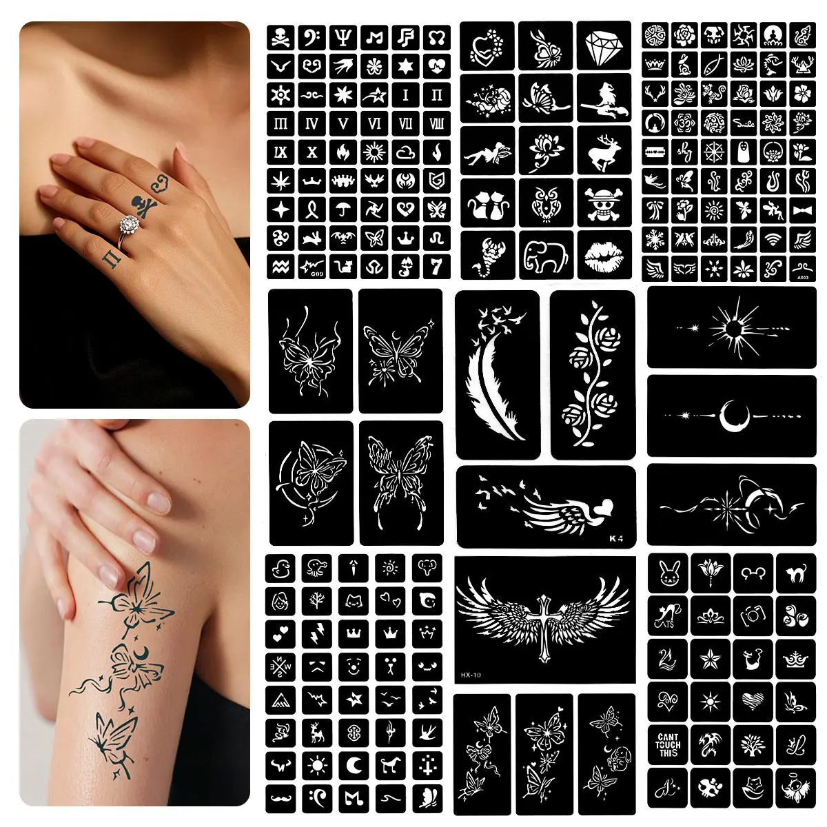 10 Pcs A4 Size Hollow Decorative Tattoo Templates, Reusable Henna Tattoo Stencils Patterns Designs for Nail Art, Easy to Use and Apply, Perfect for DIY Projects