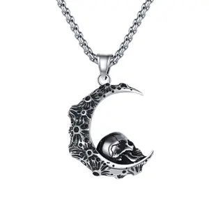 OIDEA 3D Skeleton Hand Pendant Necklace Stainless Steel Gothic Motorcycle Skull Charm 22 Inch Chain Men Women
