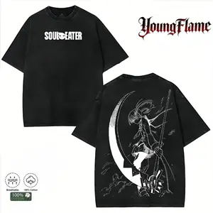 Menswear Soul Eater Maka Anime Short-Sleeve Round Neck Washed T-Shirt, Vintage Oversized Manga Graphic Tee, Unisex Streetwear Casual Summer Top, Clothing Merch Gift for Boys festival outfits